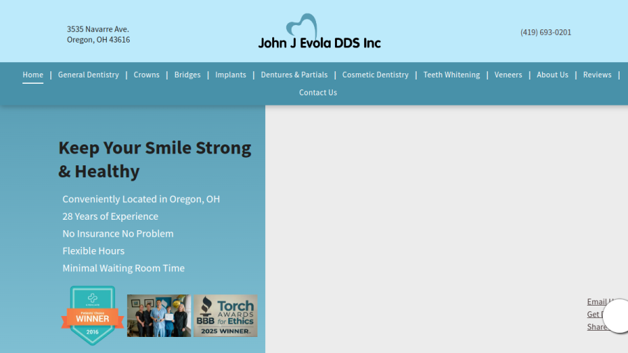 Screenshot of the John J. Evola DDS Inc website
