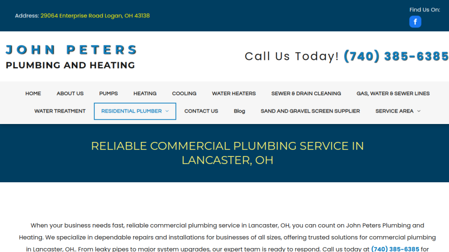 Screenshot of the John Peters Plumbing and Heating website
