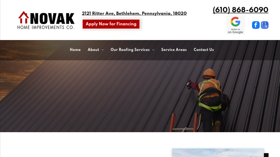 Screenshot of the Novak Home Improvements Co. website