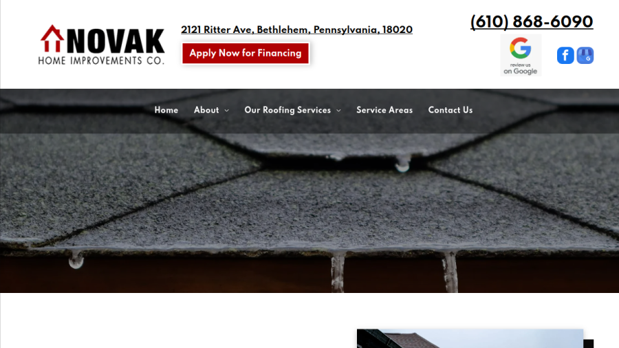 Screenshot of Novak Home Improvements Co. website