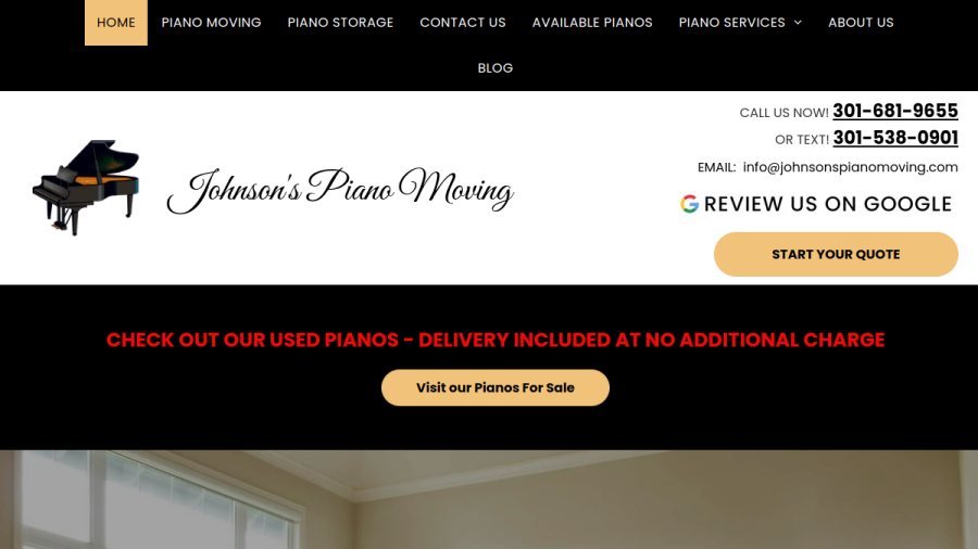 Screenshot of the Johnson's Piano Moving website