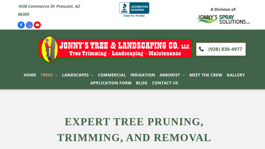 Screenshot of the Jonny's Tree & Landscaping Co., LLC website