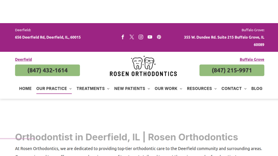 Screenshot of the Rosen Orthodontics website