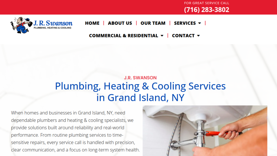 Screenshot of the J.R. Swanson Plumbing, Heating & Cooling website