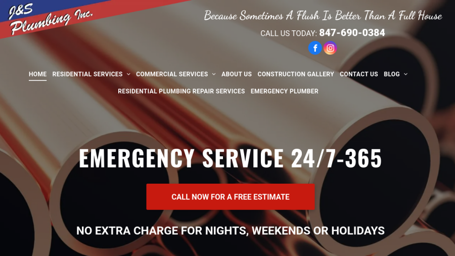 Screenshot of the J & S Plumbing Inc website