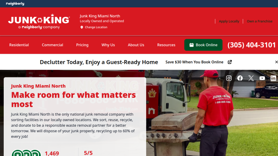 Website screenshot of Junk King Miami North