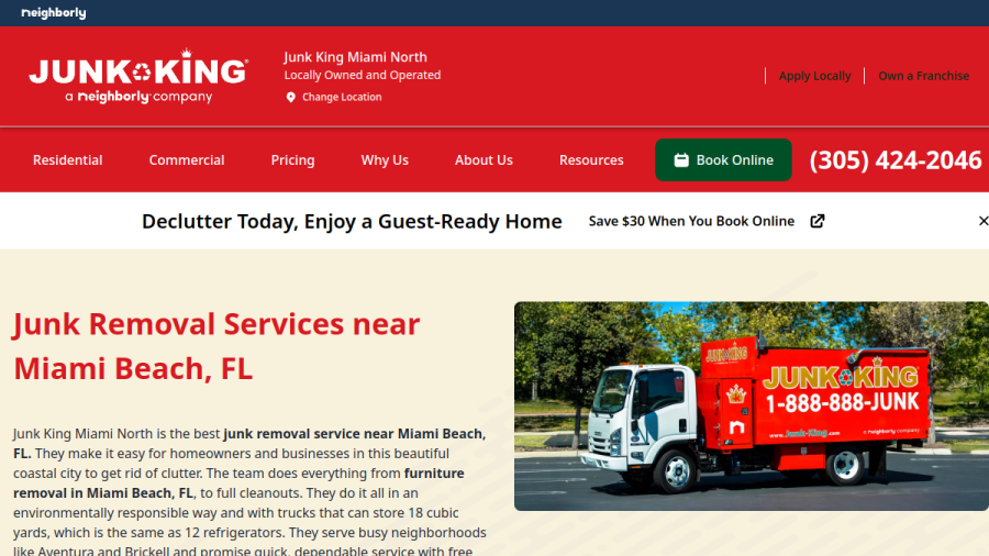 Screenshot of the Junk King Miami North website