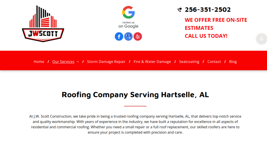 Screenshot of the J.W. Scott Construction website