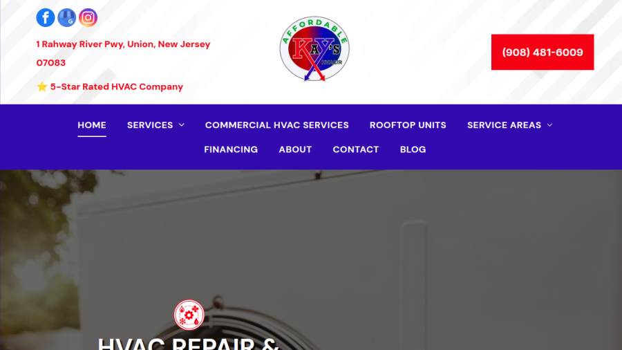 Screenshot of the Kay's Affordable HVAC&R website