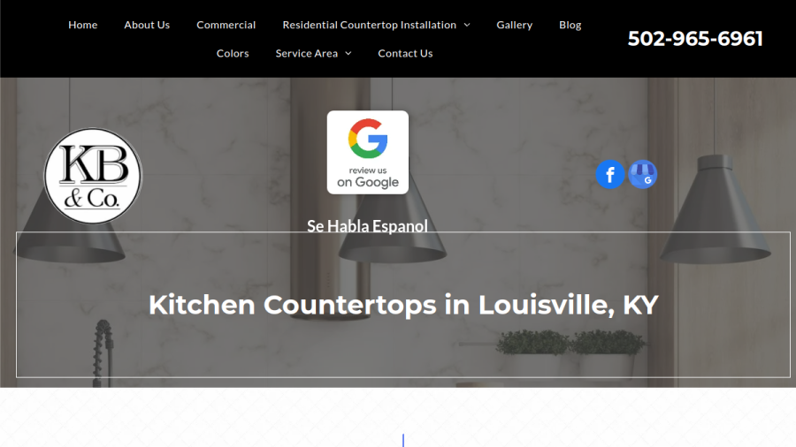 Screenshot of the KB & Company Solid Surface Custom Counter Tops website