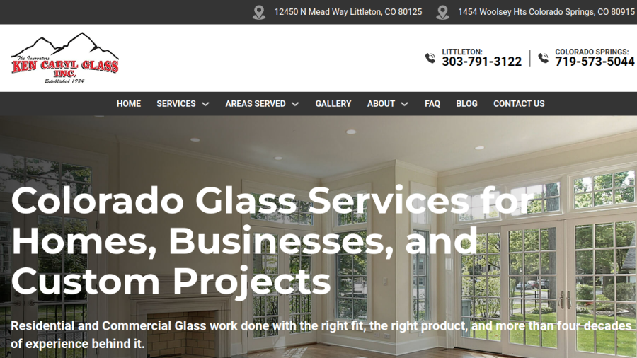 Website screenshot of Ken Caryl Glass, Inc.