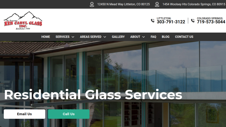 Screenshot of the Ken Caryl Glass, Inc. website