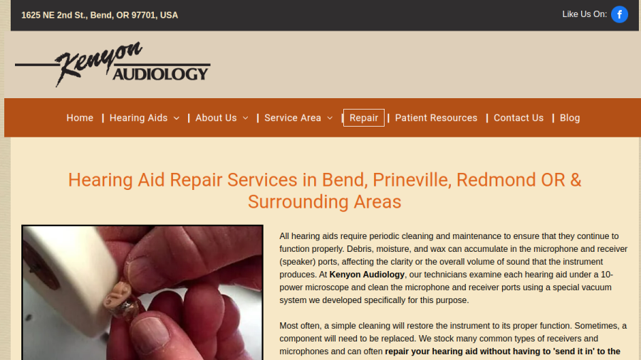 Screenshot of the Janet Kenyon Dba Kenyon Audiology website
