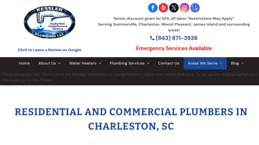 Screenshot of the Kessler Plumbing LLC website