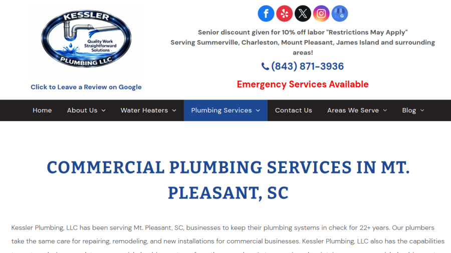 Kessler Plumbing LLC website screenshot