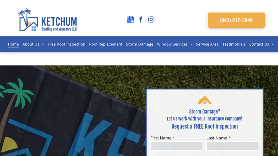 Screenshot of the Ketchum Roofing & Windows website