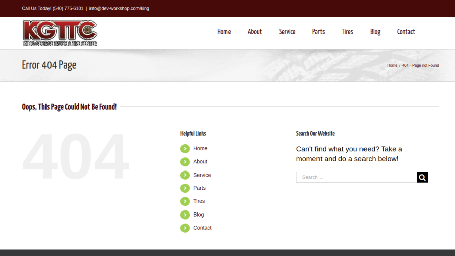 Screenshot of the King George Truck & Tire Center website