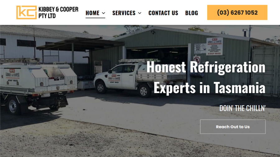 Screenshot of the Kibbey & Cooper Pty Ltd - Air Conditioning, Refrigeration Repair, Installation Services website