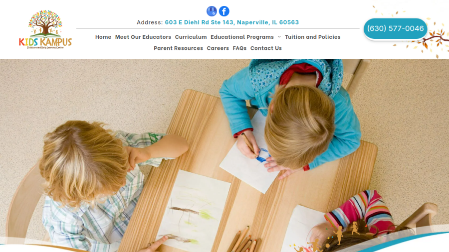Screenshot of Kids Kampus Child Care and Early Learning Center website