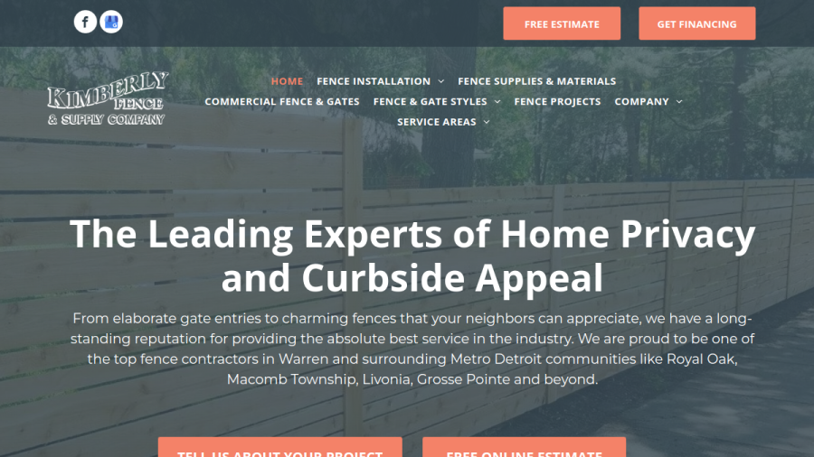 Screenshot of the Kimberly Fence & Supply Inc website
