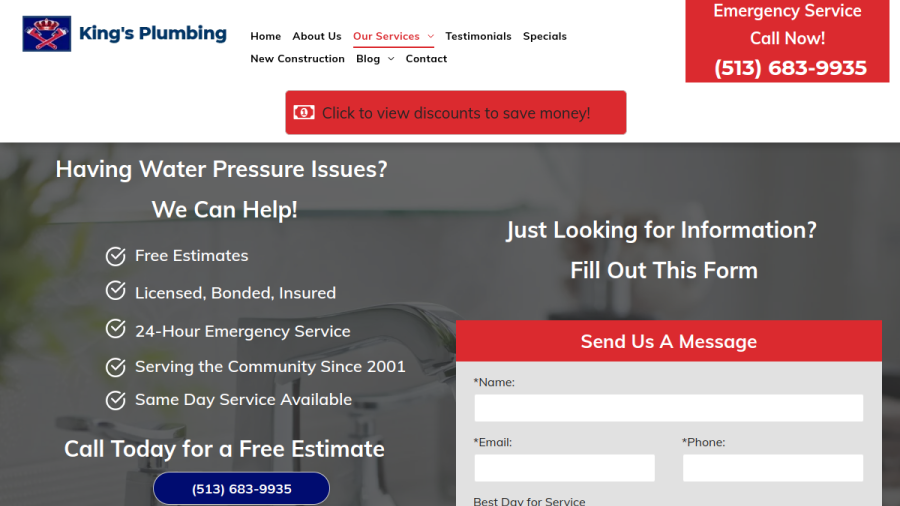 Screenshot of the King's Plumbing website