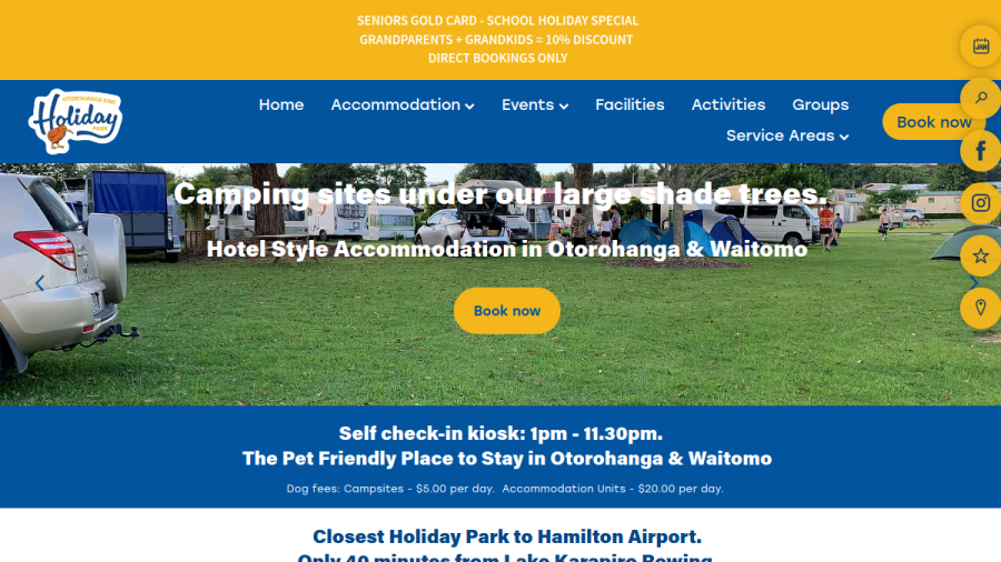 Otorohanga Kiwi Holiday Park website