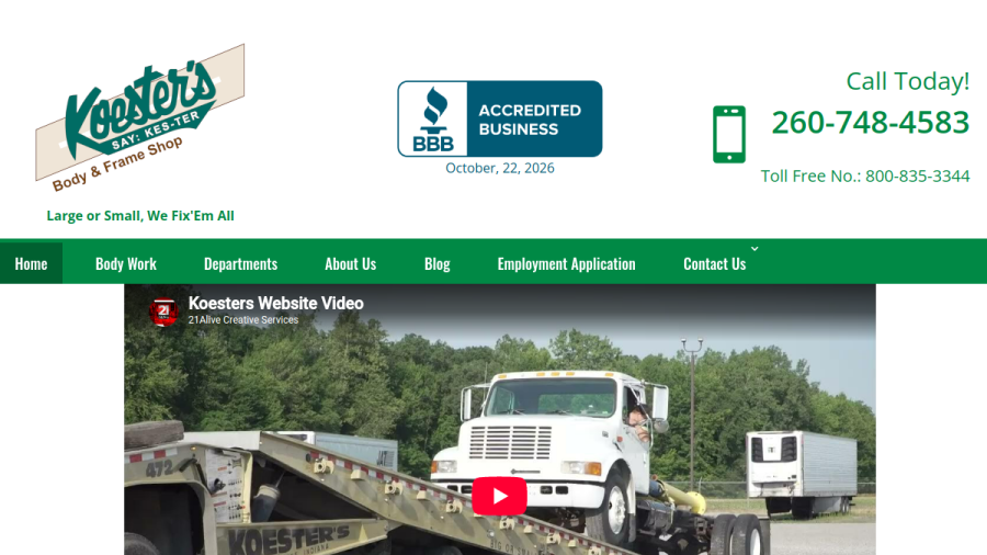 Screenshot of the Koester's Body and Frame Shop website