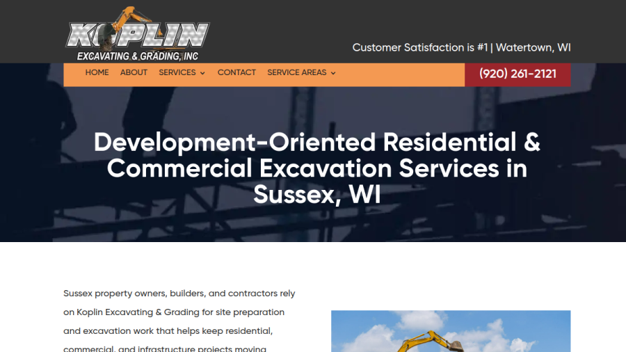 Screenshot of the Koplin Excavating & Grading website
