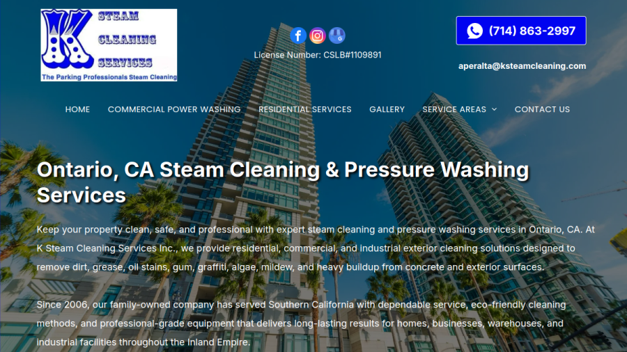 Screenshot of K Steam Cleaning Services Inc website