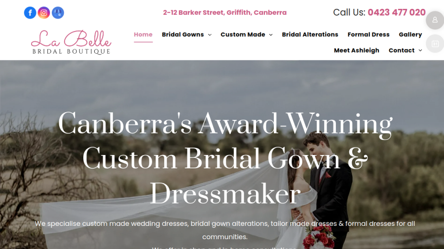 Screenshot of La Belle Bridal Boutique website