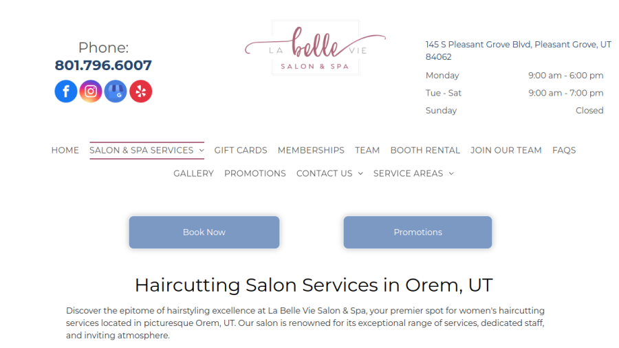 La Belle Vie Salon & Spa website