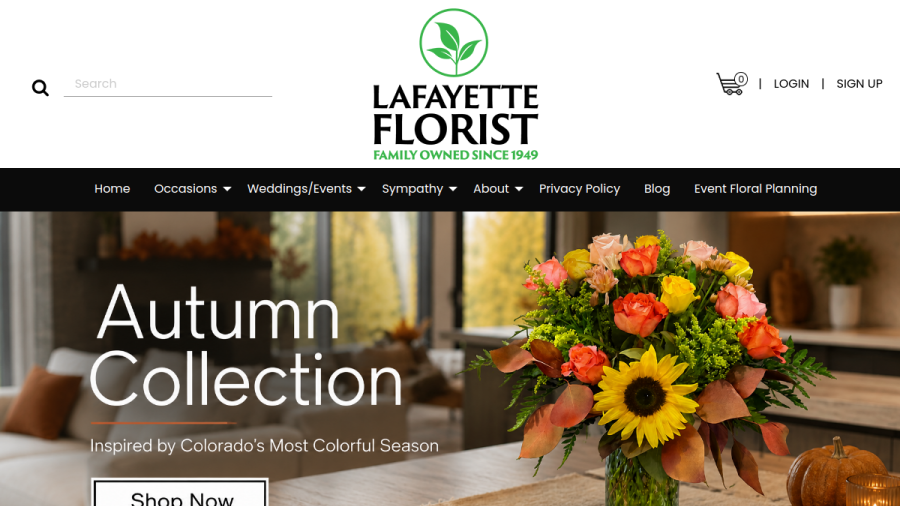 Screenshot of the Lafayette Florist, Gift Shop & Garden Center website