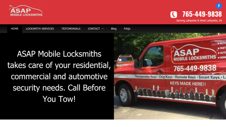 Screenshot of the ASAP Mobile Locksmiths website