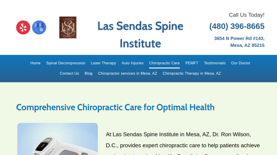 Screenshot of Las Sendas Spine Institute website