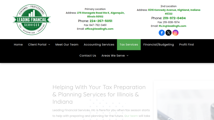 Screenshot of the Leading Financial Services Inc website