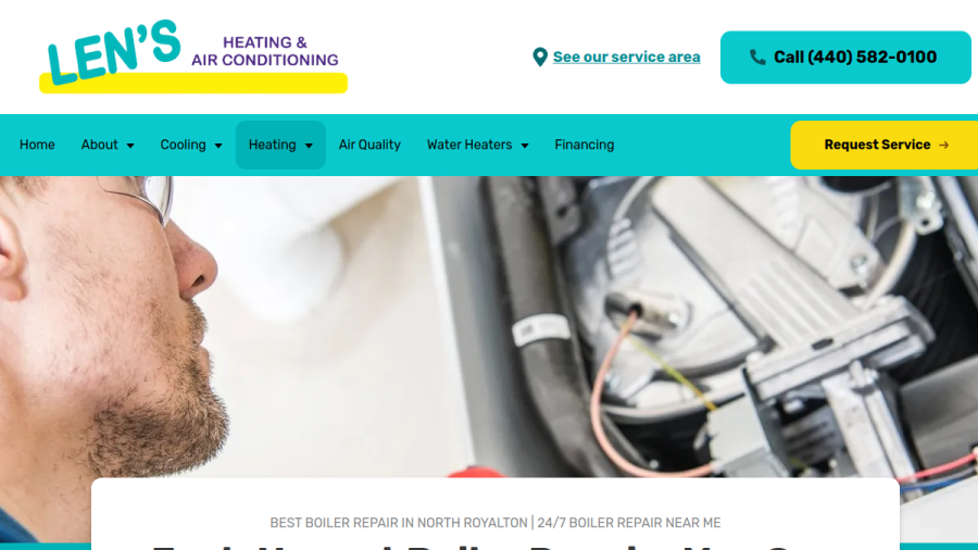 Screenshot of the Len's Heating & Cooling website