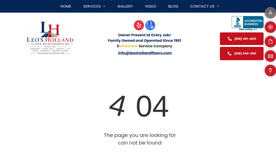 Website screenshot of Leo's Holland Floor Maintenance