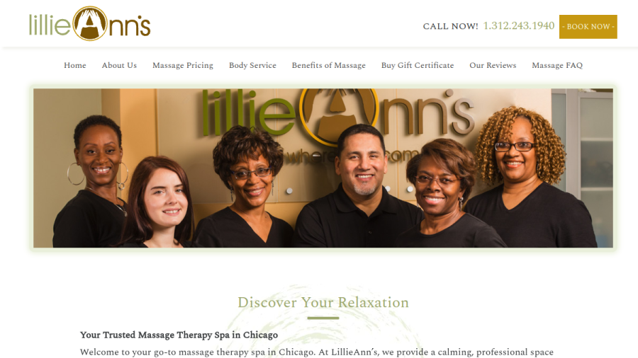 Screenshot of the LillieAnn's Massage & Skin Care website
