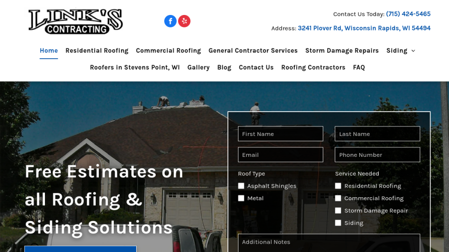 Screenshot of the Link's Contracting Inc website