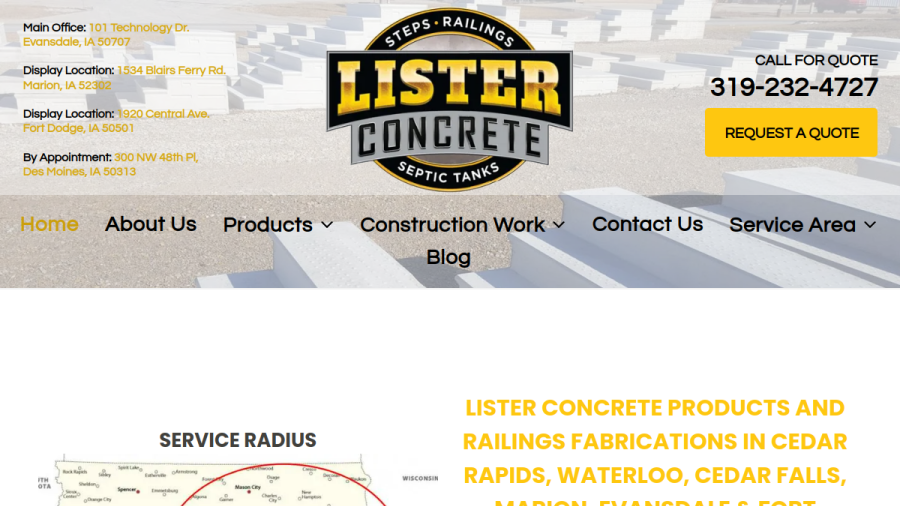 Lister Concrete Products & Railing Fabrications website