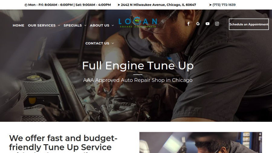 Screenshot of Logan Square Auto Repair website