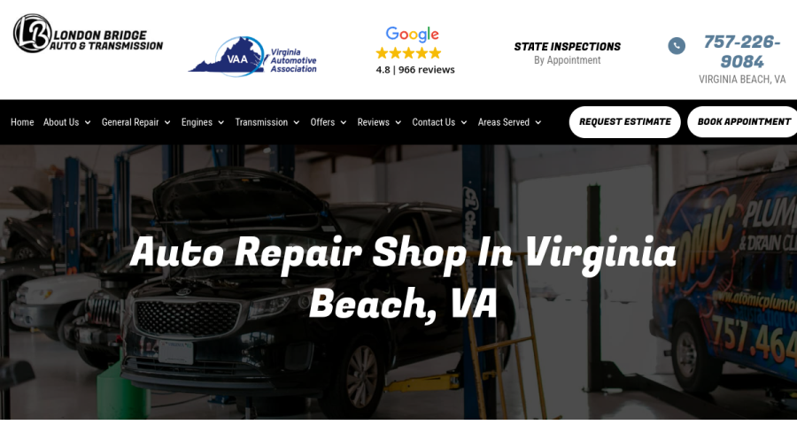 Screenshot of the London Bridge Auto And Transmission Repair Shop Virginia Beach website