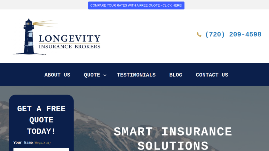Screenshot of the Longevity Brokers website