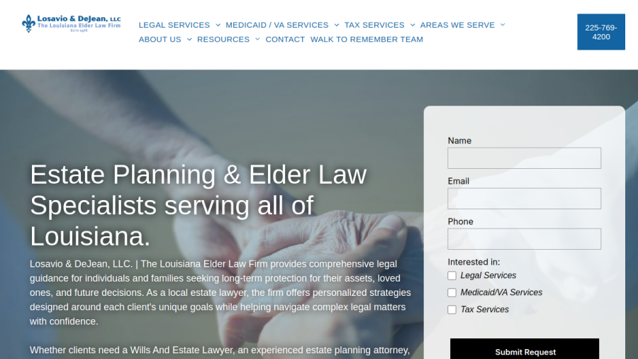 Screenshot of the Losavio & DeJean, LLC. | The Louisiana Elder Law Firm website