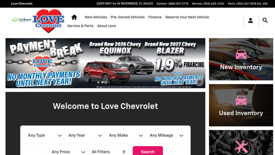 Screenshot of the Love Chevrolet, INC. website