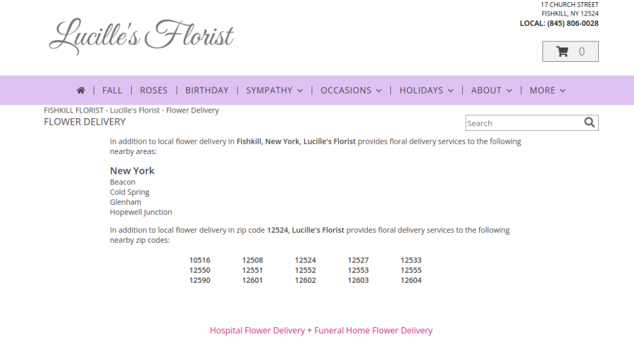 Screenshot of the Lucille's Florist website