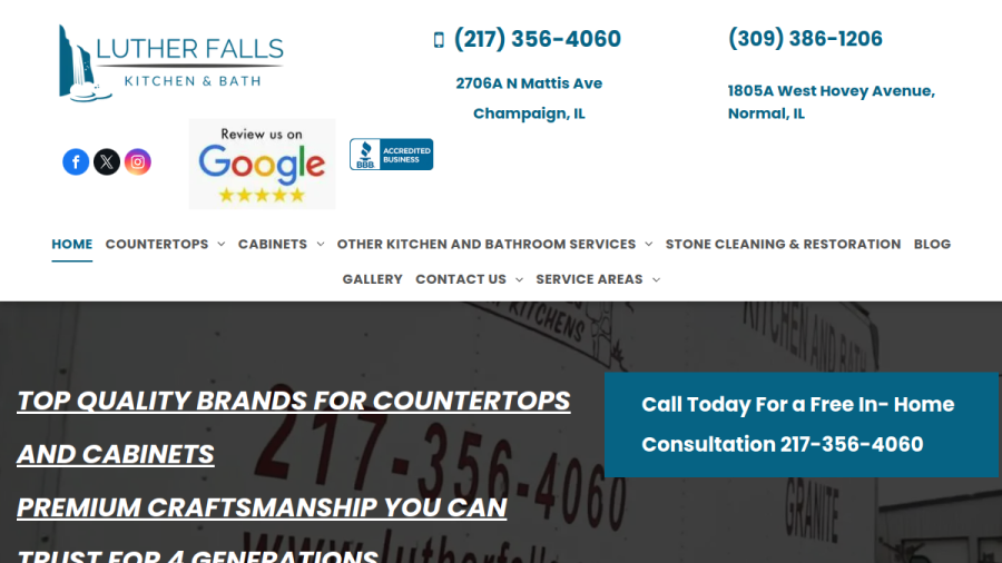 Screenshot of the Luther Falls Custom Kitchens website