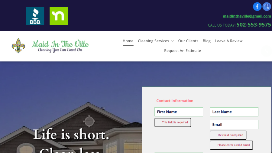 Screenshot of the Maid in the Ville website