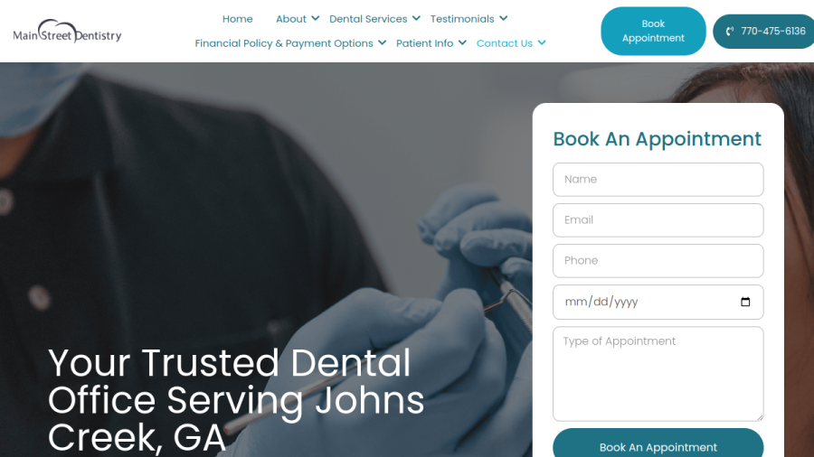 Screenshot of Mainstreet Dentistry website