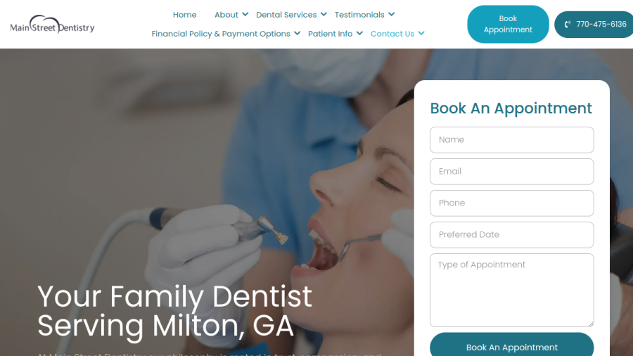 Screenshot of the Mainstreet Dentistry website